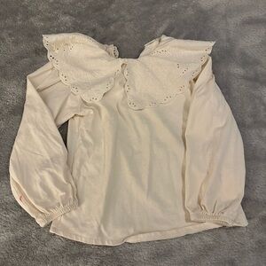 Girls Zara Cream Eyelet Collar Long-Sleeve Tee - Size 5